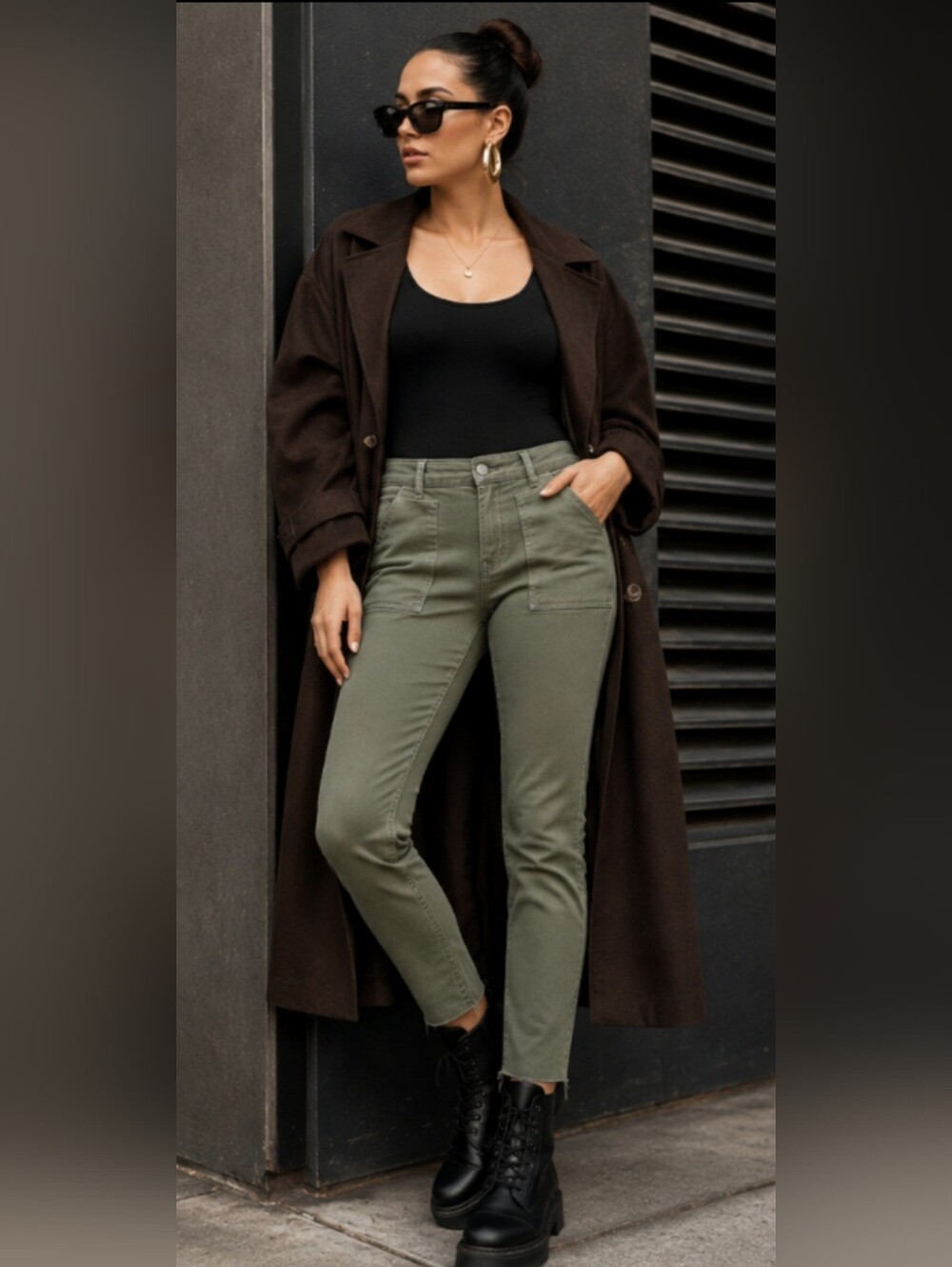 1822 Denim Olive Green Ankle Skinny Utility Pocket Jeans Size 32/Large/14 NWT